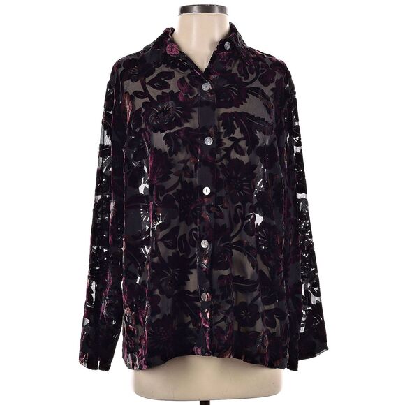 NWT Liz Claiborne Blouse Floral Velvet Burnout Whimsigoth Plus Size 1XP - Picture 6 of 10
